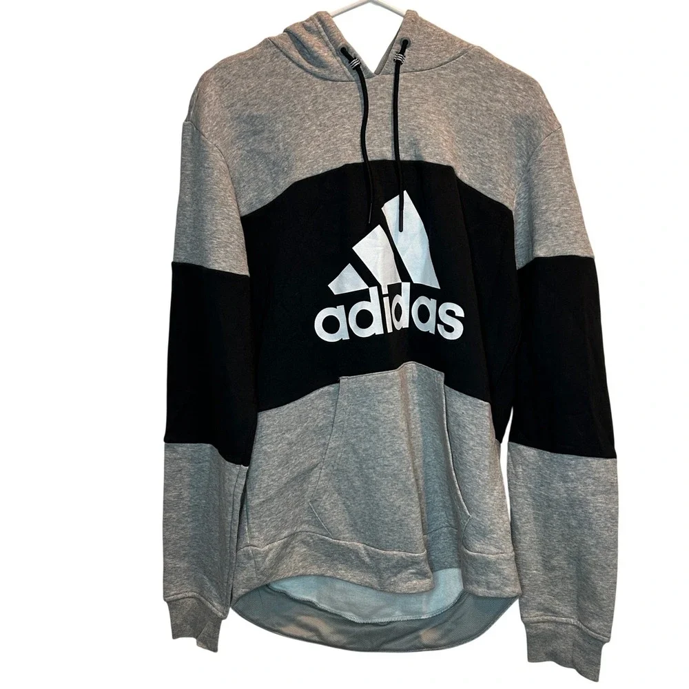 Adidas Men's Colorblock Fleece Hoodie Grey Black White Mountain Logo Size Medium
